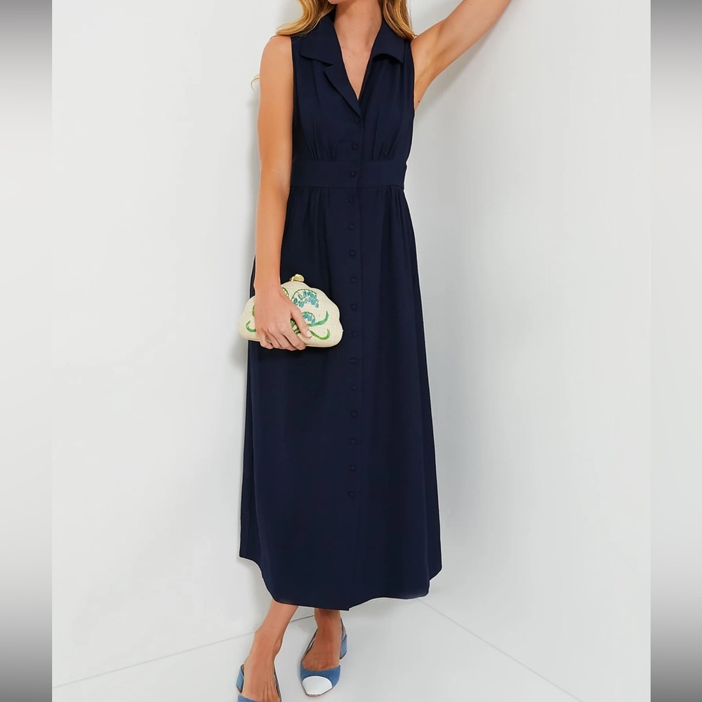 Tuckernuck Navy Sleeveless Maxi Shirt Dress